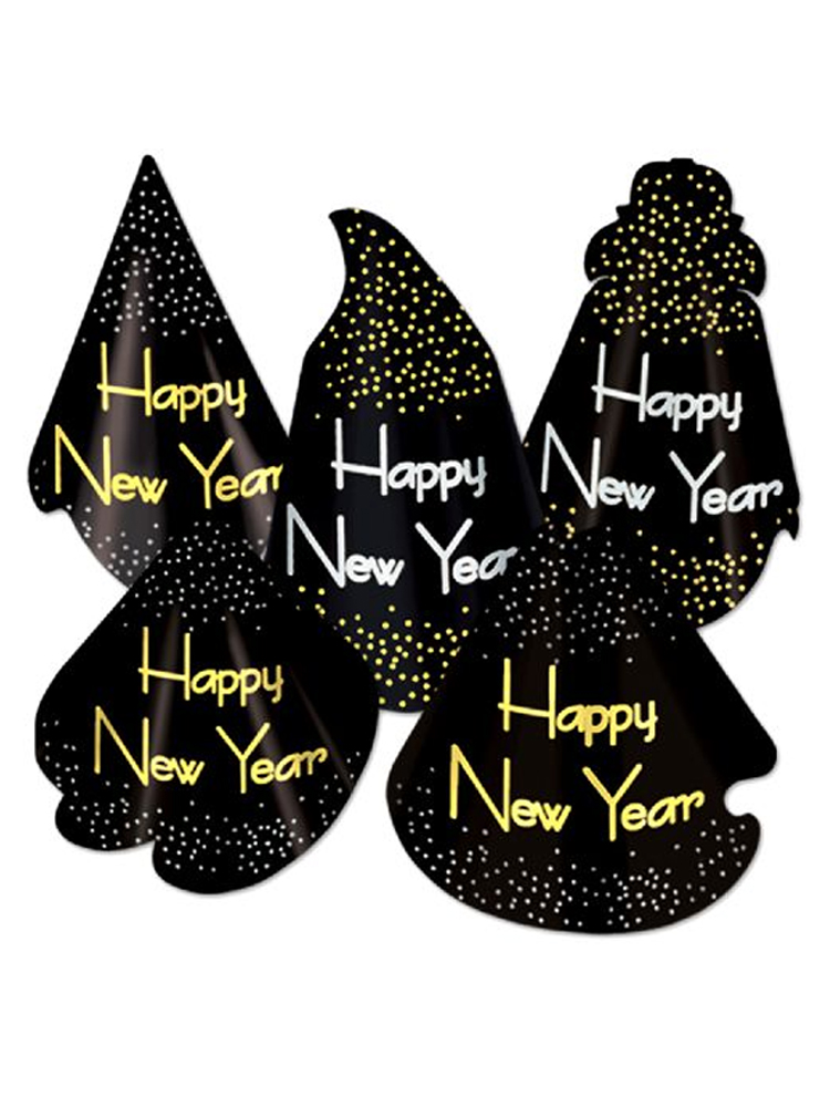 Midnight Assorted Cardboard New Year Hats (Qty 10)