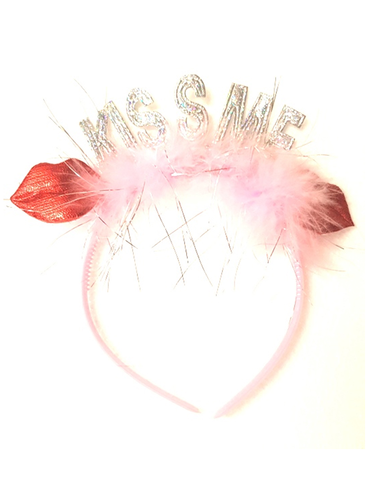 Headbopper 'KISS ME' Pink Furry with Iridescent Red Lips