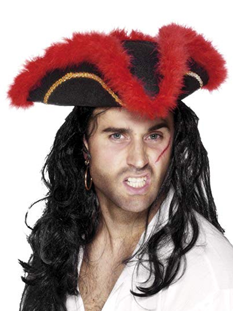 Pirate/Tricorn Hat - Red Feather - Adult - Felt  (Quantity 1)