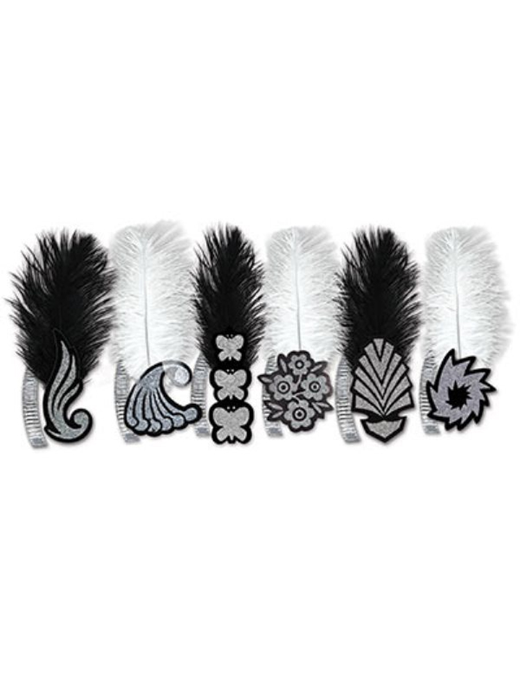 Roaring 20'S Glitter Foil Tiaras WHITE OR BLACK With Ostrich Plume