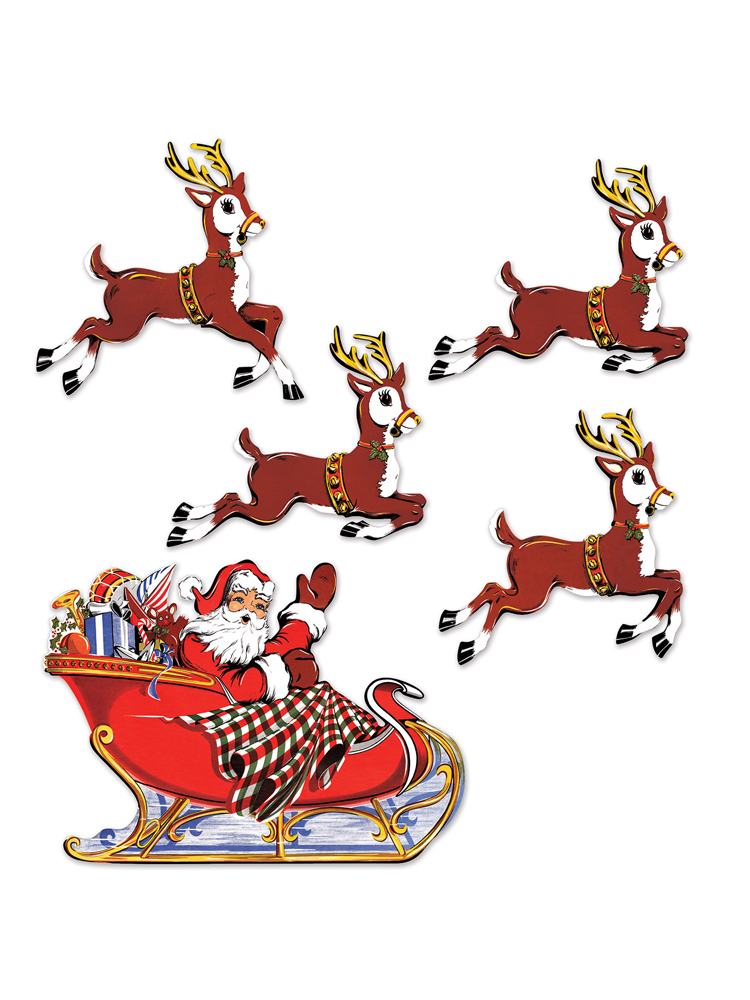 Vintage Christmas Santa & Sleigh Cutouts