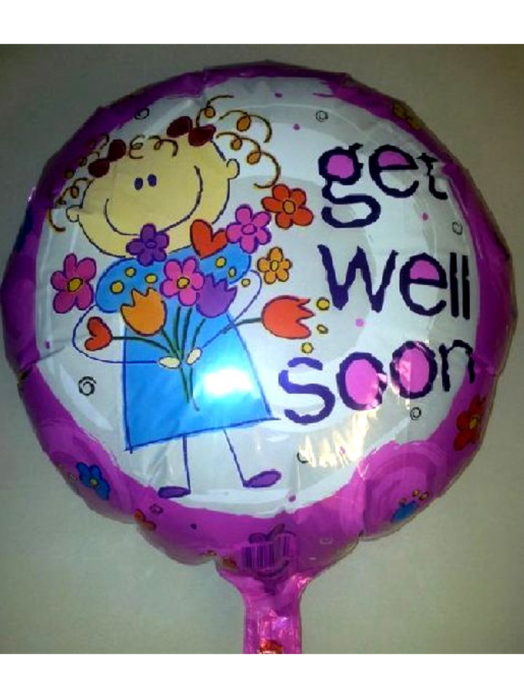 Foil Balloon 'GET WELL SOON' Pink With Flowers 18" (Requires Helium)