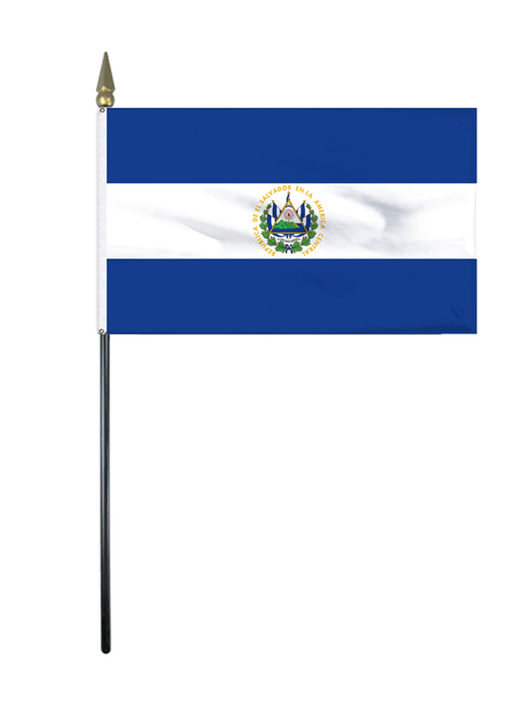 El Salvador Table Flag with Stick and Base