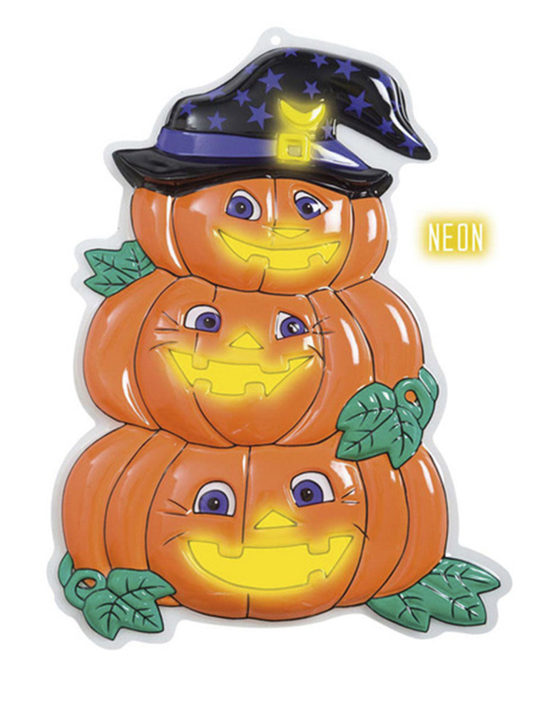 3D Neon Pumpkin Trio With Hat