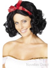 Fairytale Wig, Black, With Red Ribbon, Short and Wavy