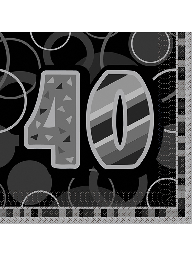 Birthday Glitz Black & Silver 40th Birthday - Luncheon Napkins 