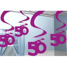 50 Hanging Swirl Decoration Pink Pack of 5 