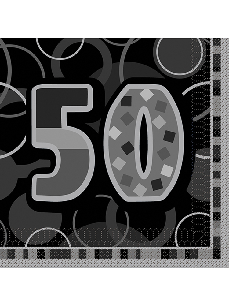 Birthday Glitz Black & Silver 50th Birthday - Luncheon Napkins 