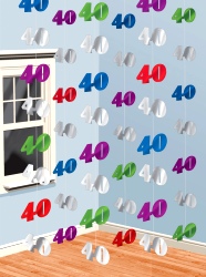 Hanging String Decorations 40 - Numeral 40 - Pack of 6 (Quantity 1)   ** 2  only in stock **