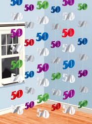 Hanging String Decorations 50 - Numeral 50 - Pack of 6 (Quantity 1)    