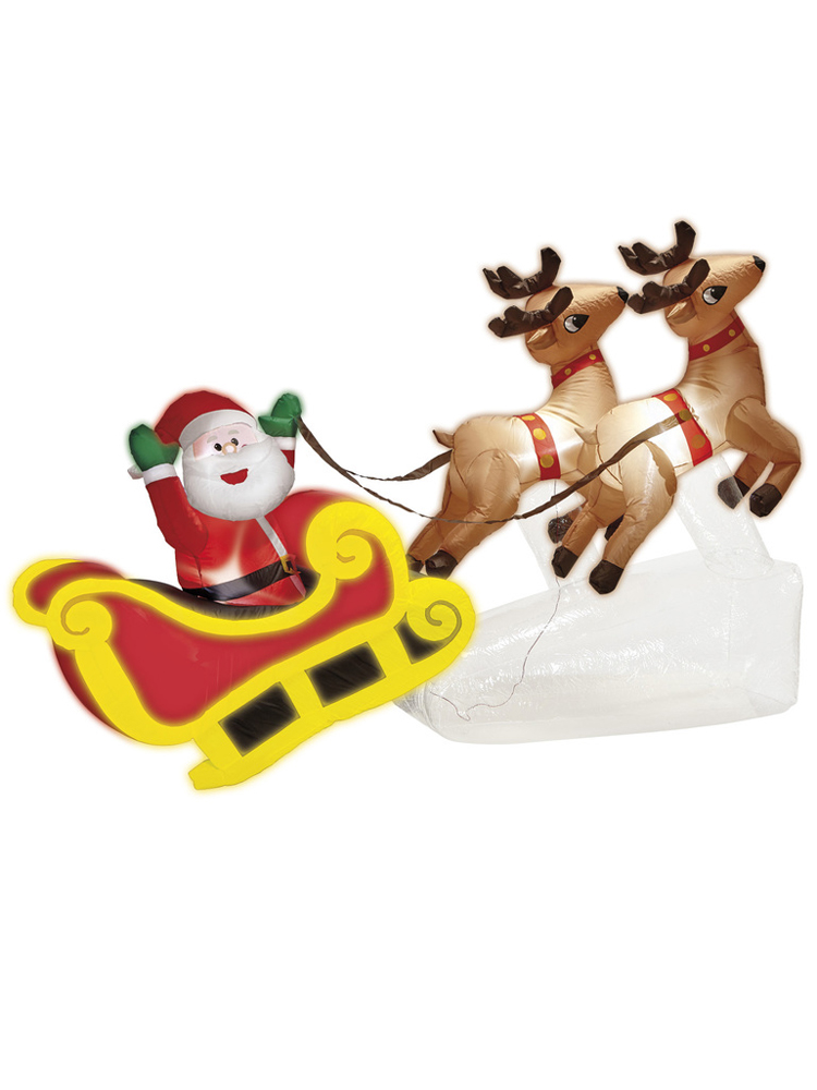 LIGHT-UP INFLATABLE SANTA CLAUS ON SLED WITH 2 REINDEERS 210 ** 1 ONLY LEFT **