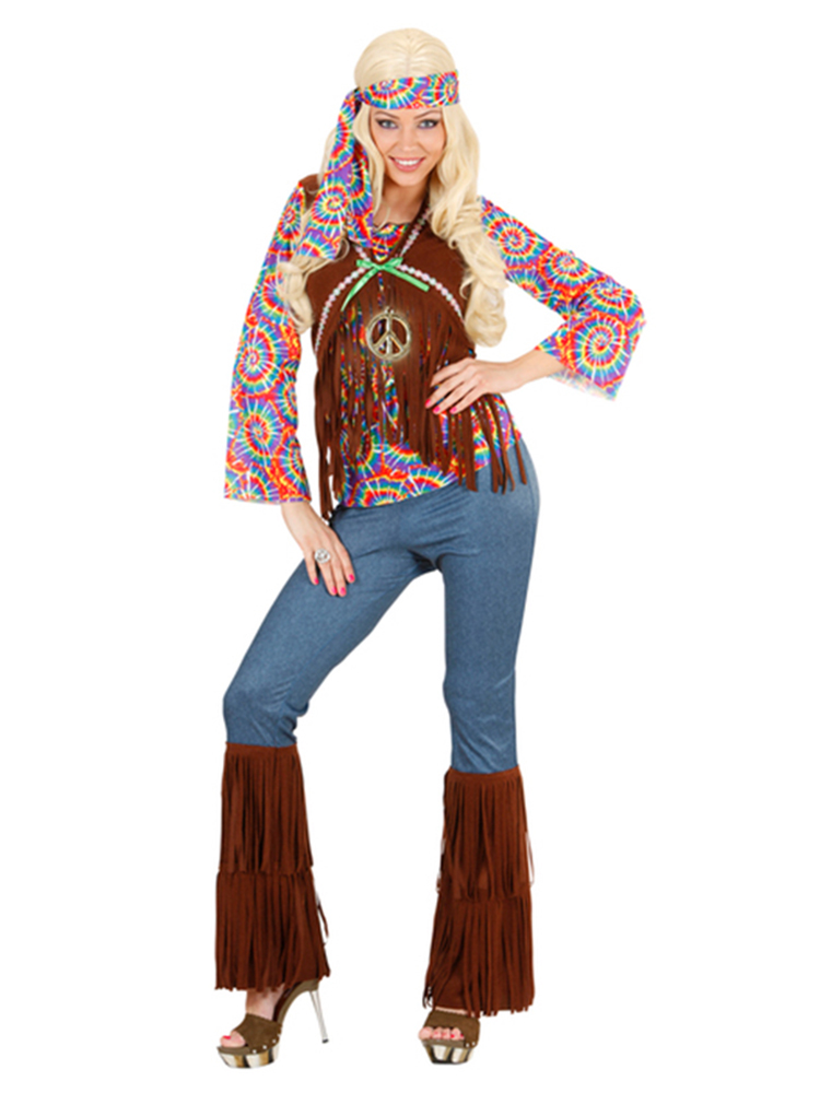 PSYCHEDELIC HIPPIE WOMAN (TOP W/VEST PANTS BAND NECKLACE