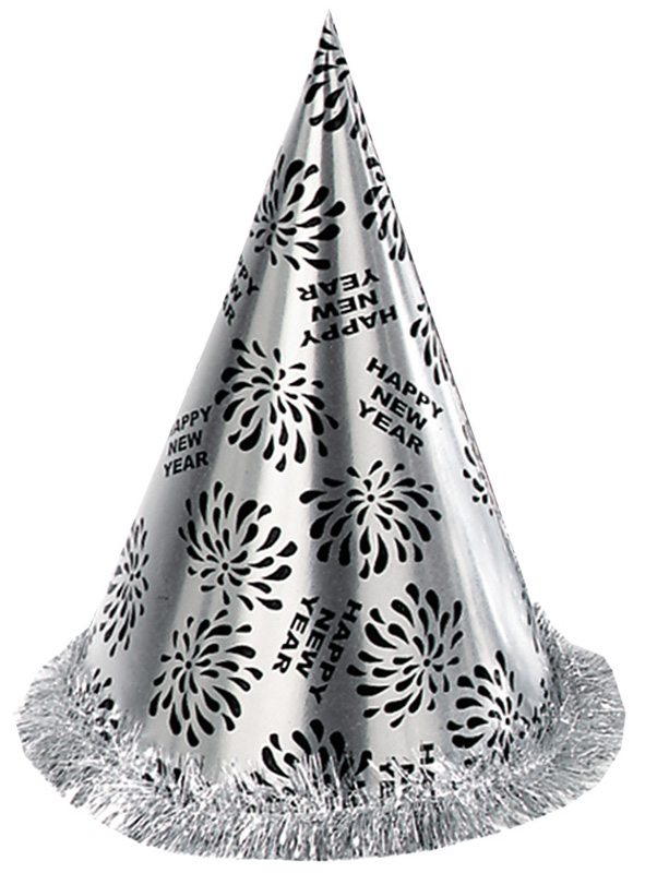 New Year Cone Hat with Tinsel Fringe - Silver