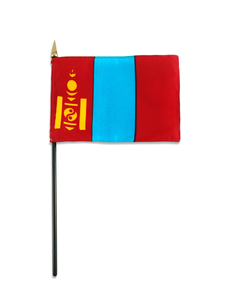 Mongolia medium hand flag 9" x 6"