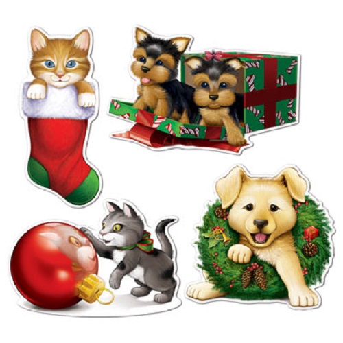 Christmas Puppy & Kitten Cardboard Cutouts 