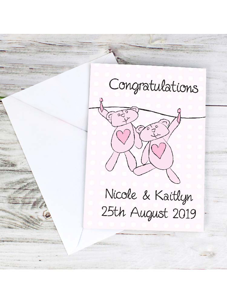 Personalised Twin Girls Washing Line Card