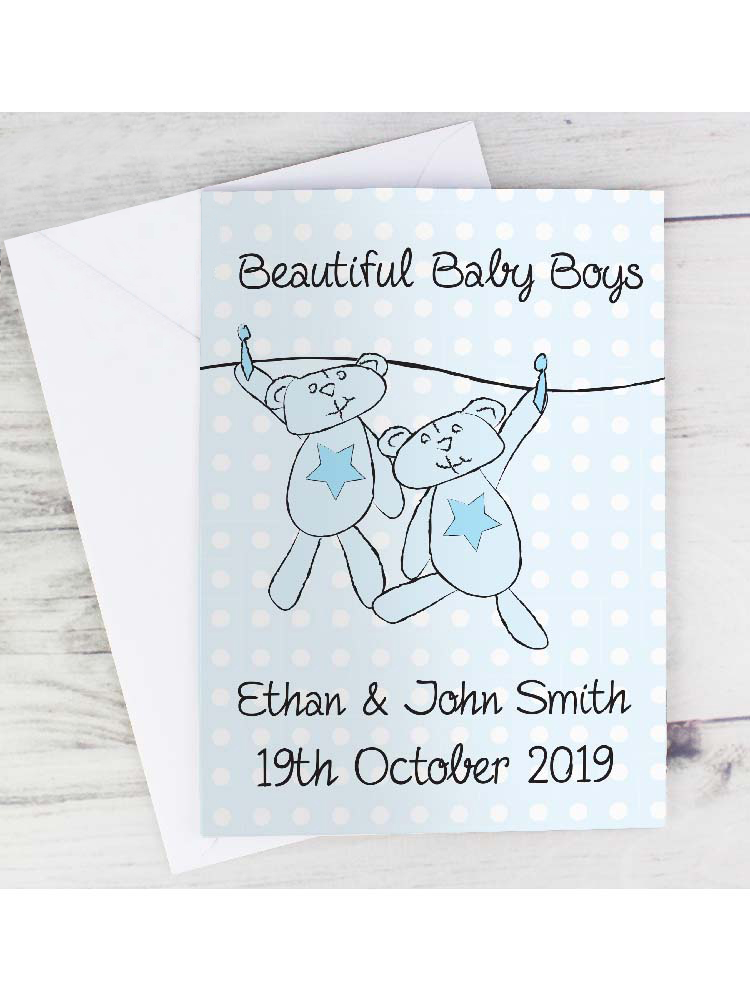 Personalised Twin Boys Washing Line Card