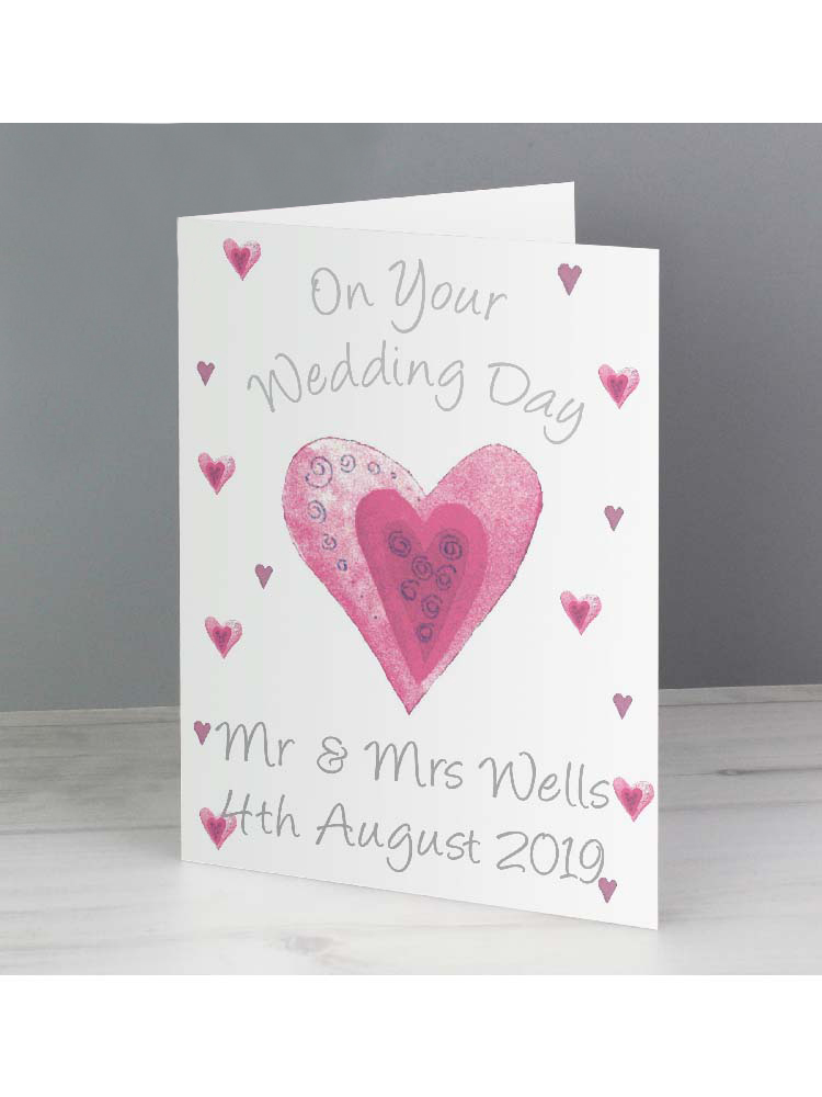 Personalised On Your Wedding Day Pink Heart Card