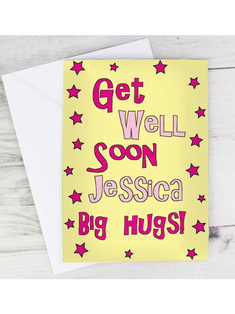 Personalised Get Well Pink Stars Card