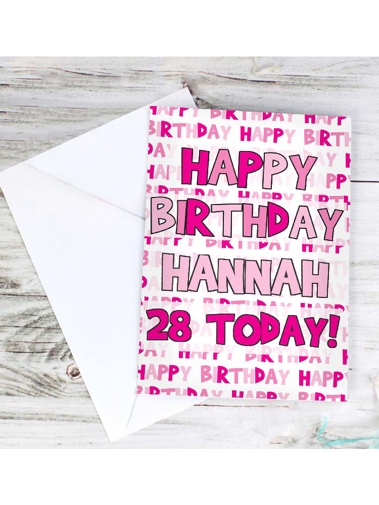 Personalised Happy Birthday Pink Text Card