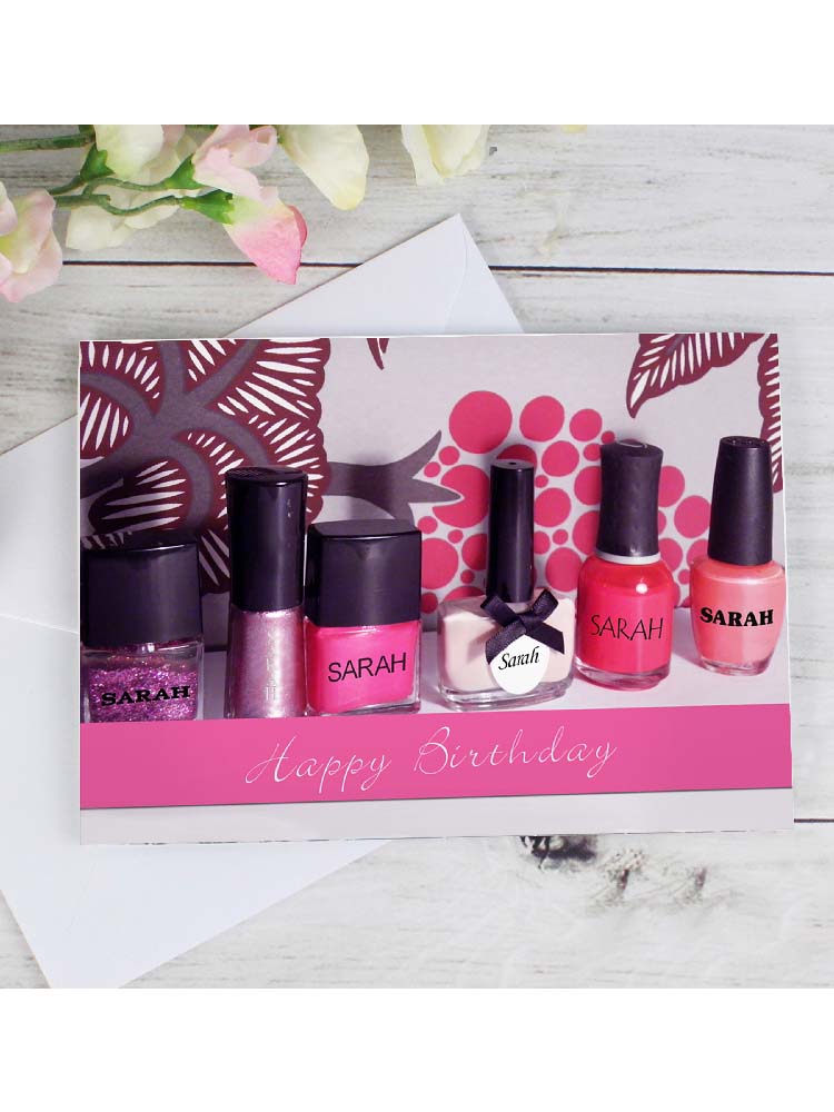 Personalised Row of Pink Nail Polish Card Personalised Row of Pink Nail Polish Card