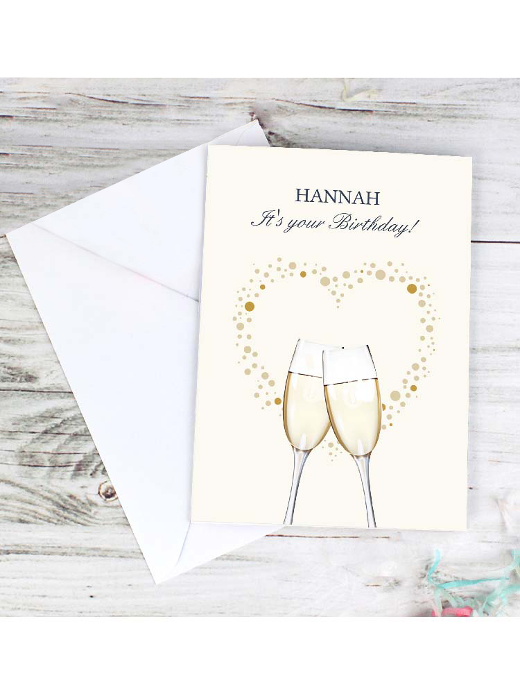Personalised Gold Champagne Flutes Card