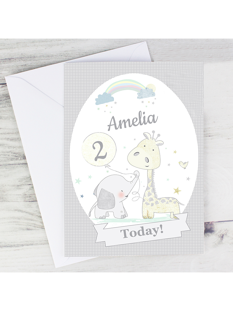 Personalised Hessian Giraffe & Elephant Card
