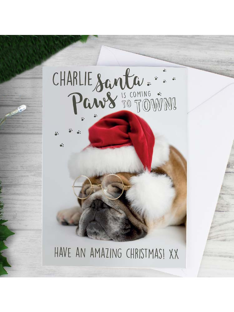 Personalised Rachael Hale Santa Paws Christmas Bulldog Card