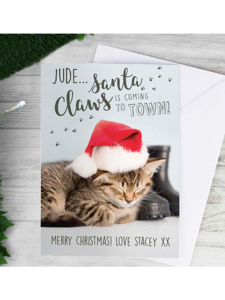 Personalised Rachael Hale Santa Claws Christmas Cat Card