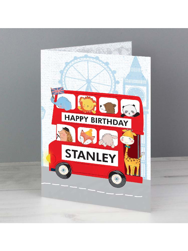 Personalised London Animal Bus Birthday Card