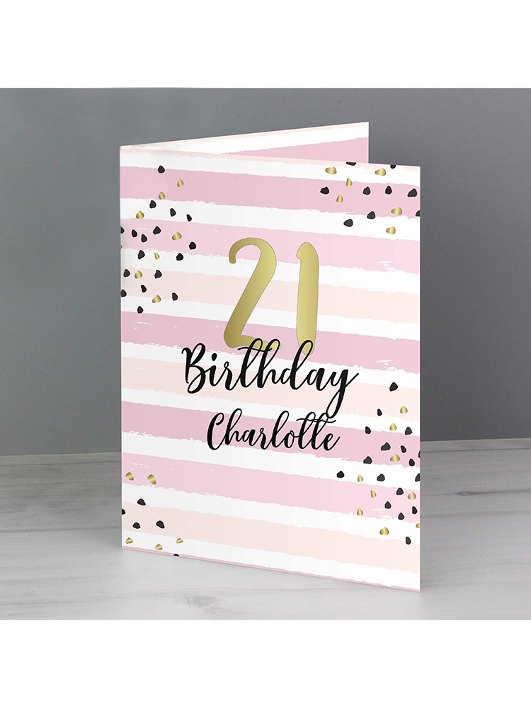 Personalised Gold and Pink Stripe Birthday Card