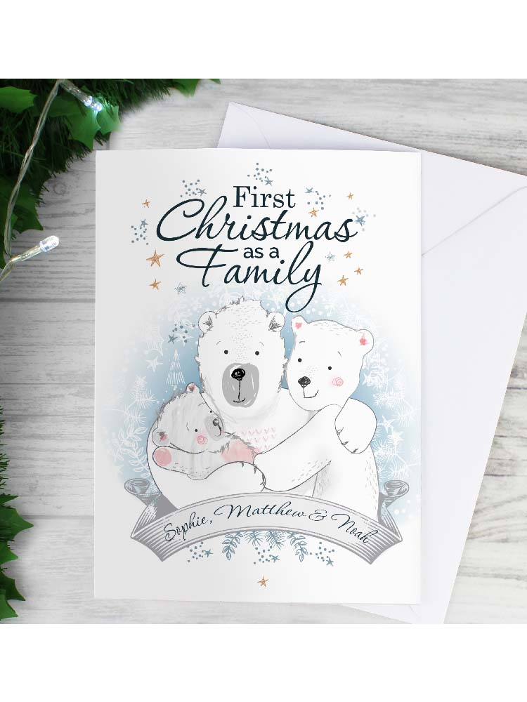 Personalised Polar Bear '1st Christmas As A Family' Card