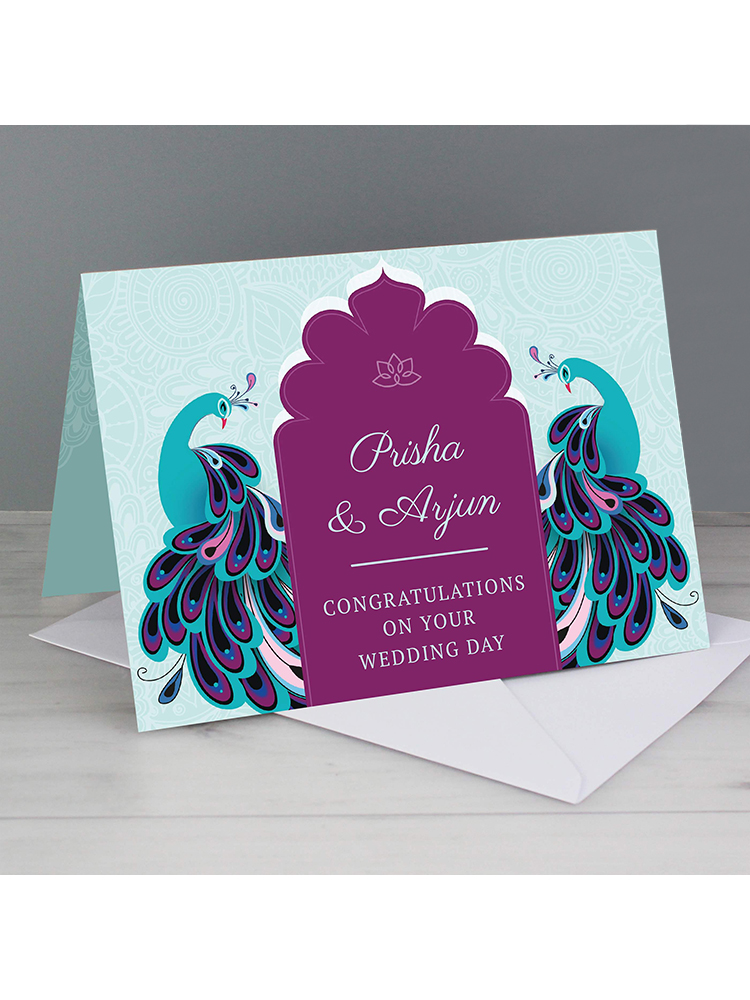 Personalised Peacock Wedding Card