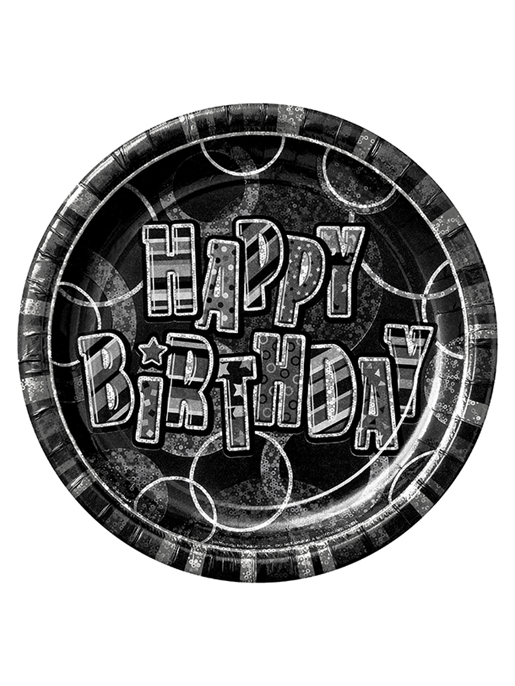 Birthday Glitz Black & Silver Happy Birthday Black Prism 9" Plates