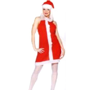 Ladies Miss Santa Fleece Apron With Pom Poms & Hat - Medium