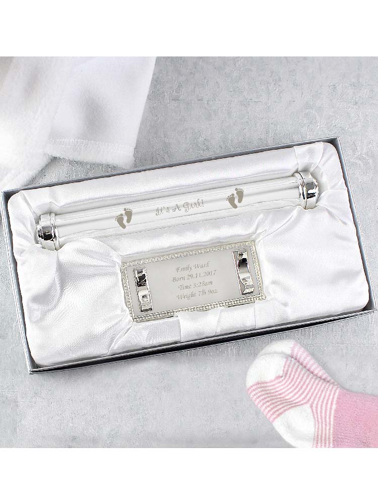 Personalised Its A Girl Silver Plated Certificate Holder