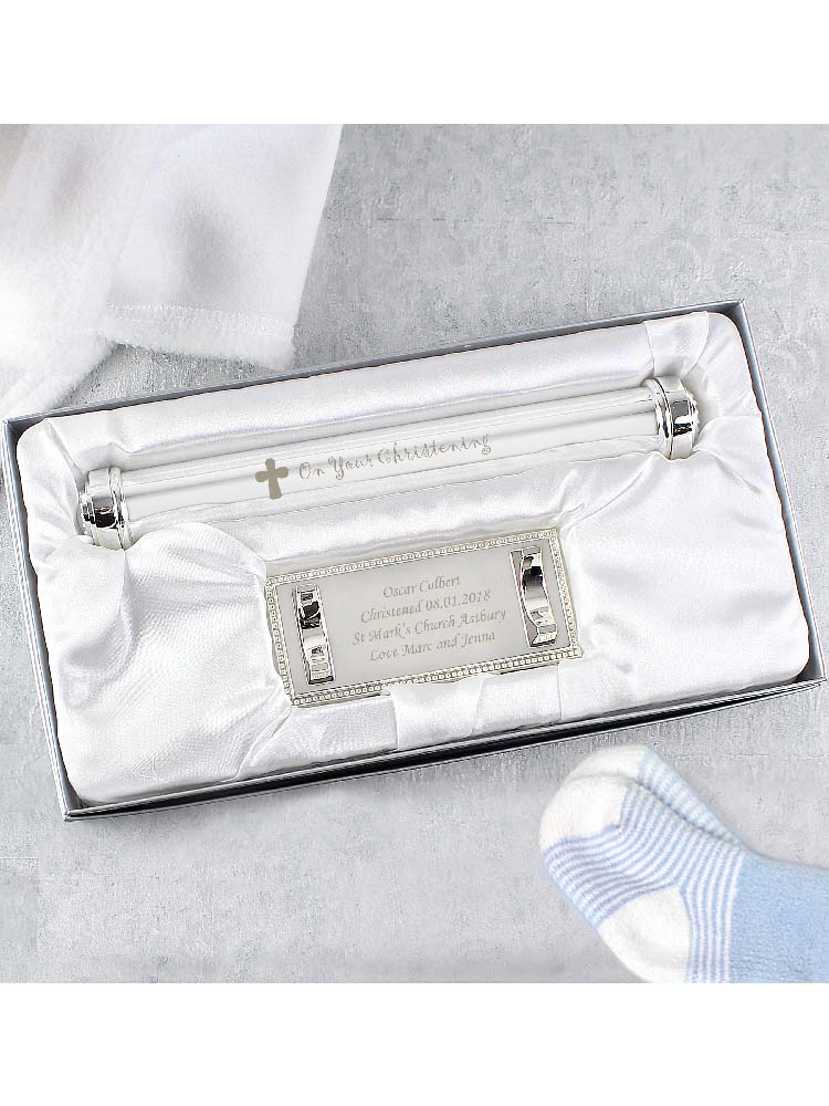 Personalised Christening Cross Silver Plated Certificate Holder