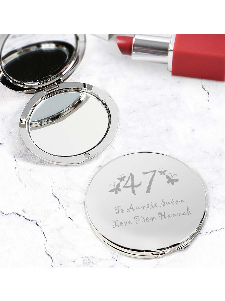 Personalised Butterfly Age Round Compact Mirror