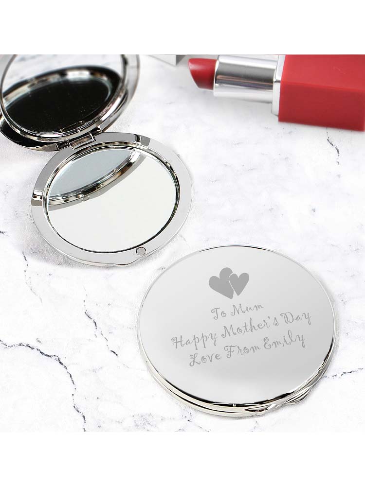 Personalised Hearts Round Compact Mirror