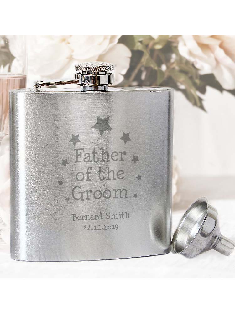 Personalised Stars Father of Groom Hip Flask