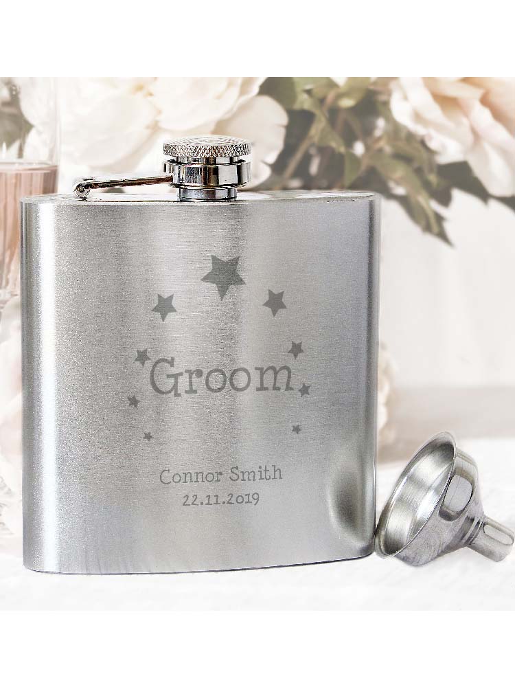 Personalised Stars Groom Hip Flask