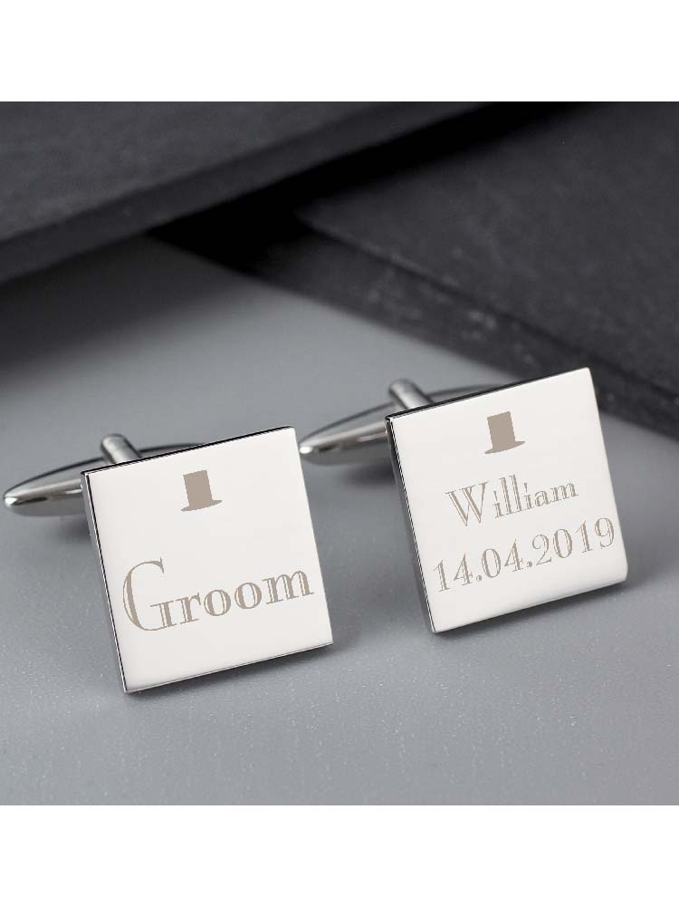 Personalised Decorative Wedding Groom Square Cufflinks