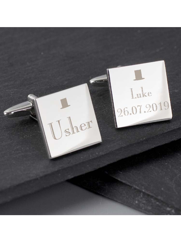 Personalised Decorative Wedding Usher Square Cufflinks