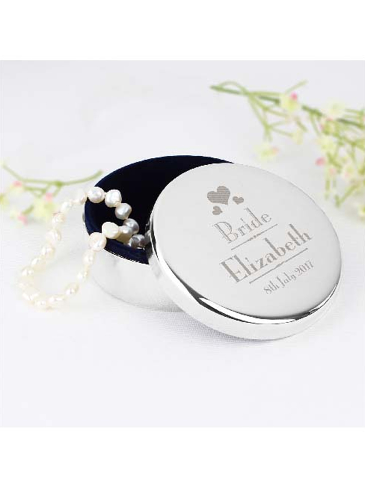 Personalised Decorative Wedding Bride Round Trinket Box