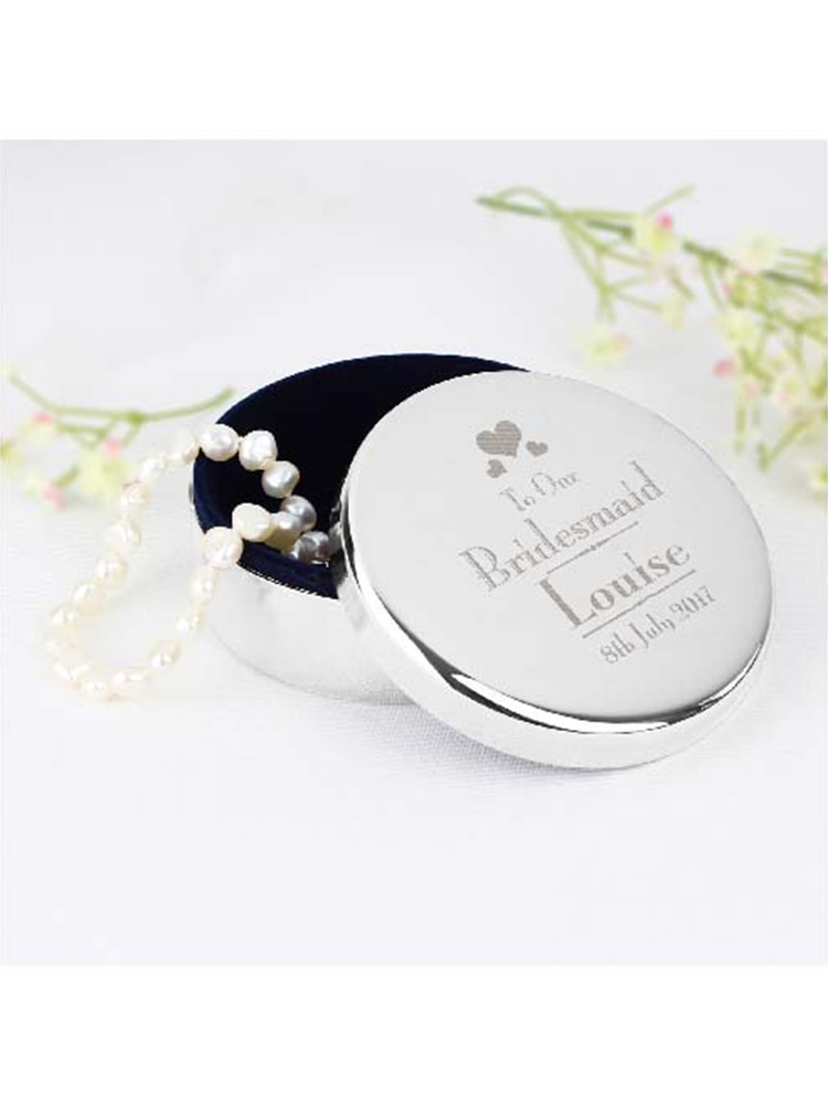 Personalised Decorative Wedding Bridesmaid Round Trinket Box