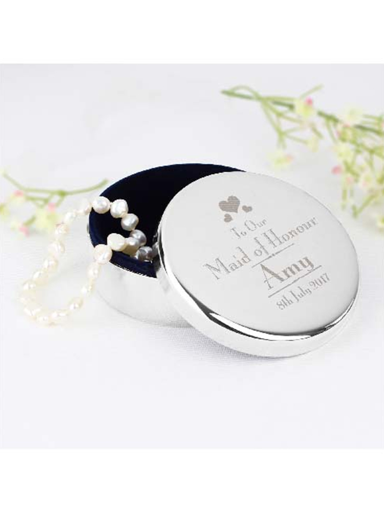 Personalised Decorative Wedding Maid of Honour Round Trinket Box