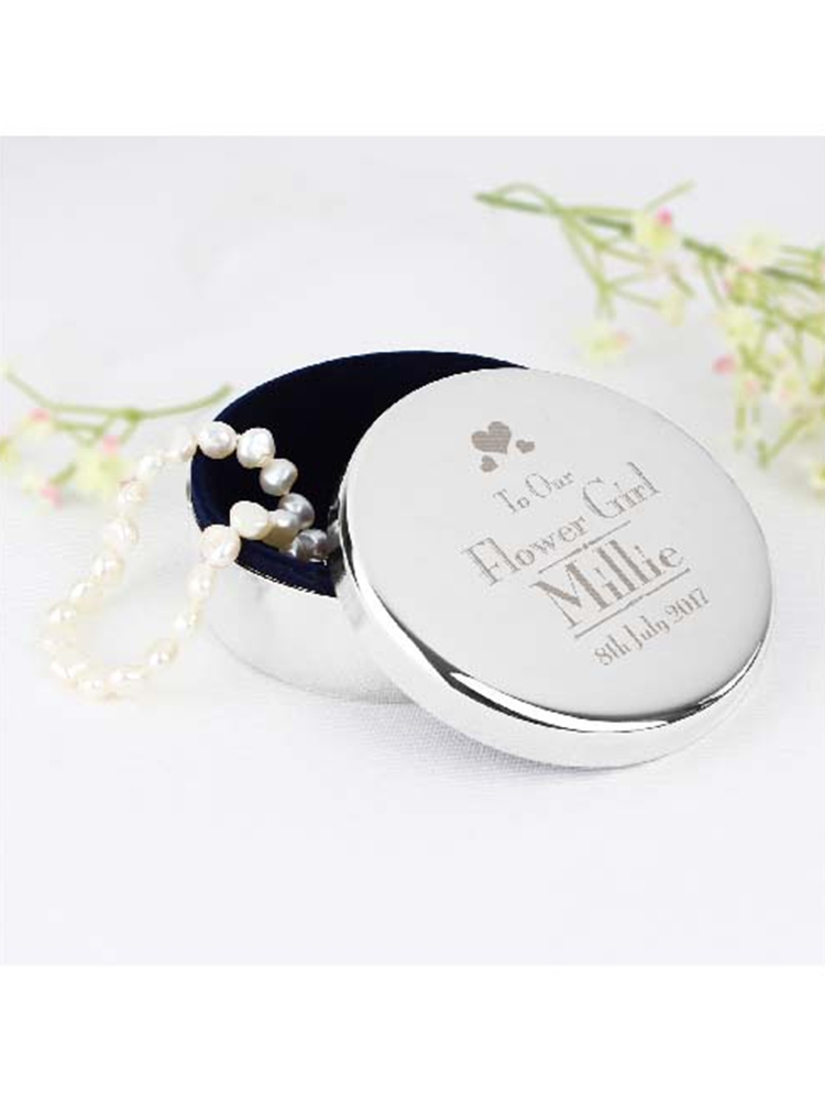 Personalised Decorative Wedding Flower Girl Round Trinket Box