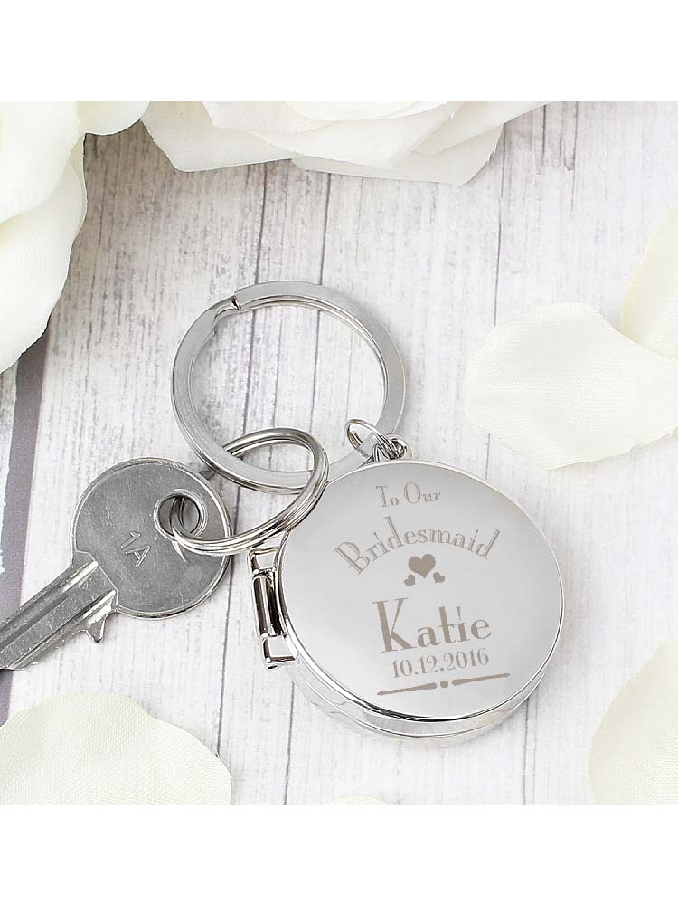 Personalised Decorative Wedding Bridesmaid Round Photo Keyring