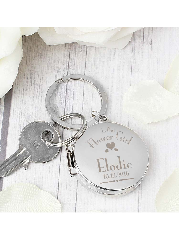 Personalised Decorative Wedding Flower Girl Round Photo Keyring