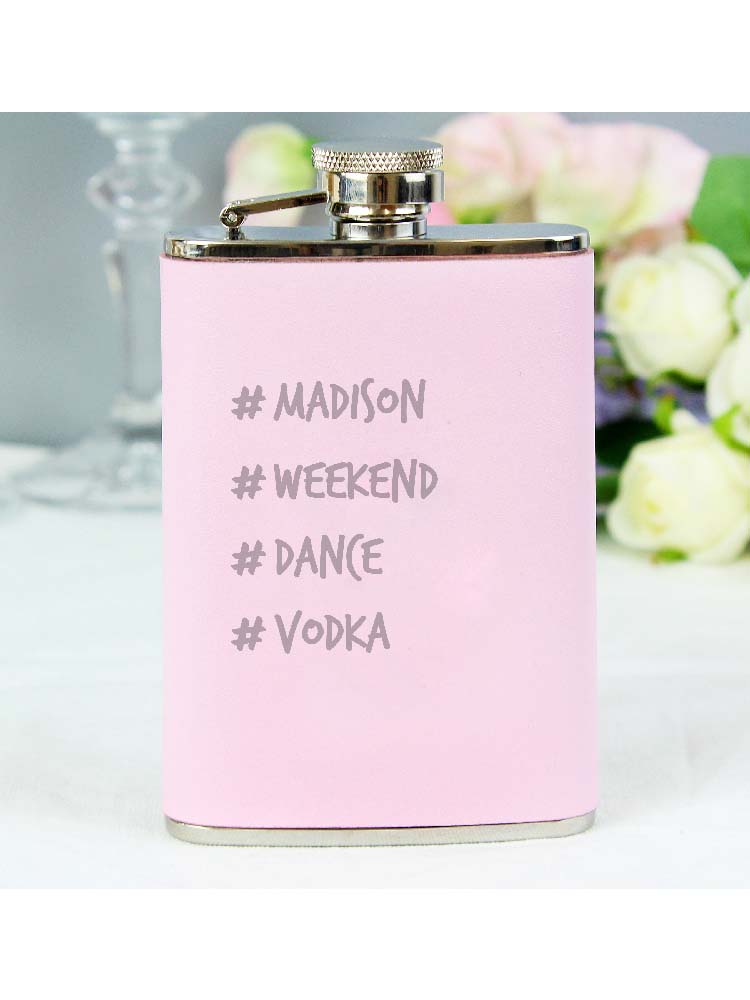 Personalised Hashtag Pink Hip Flask